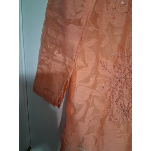 Women's JH Collectibles 3/4 Sleeve Peach Sheer Beaded Top Size S - Picture 6 of 9